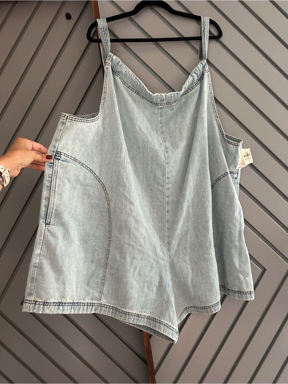 aerie Light Wash Denim Romper - Pale Blue